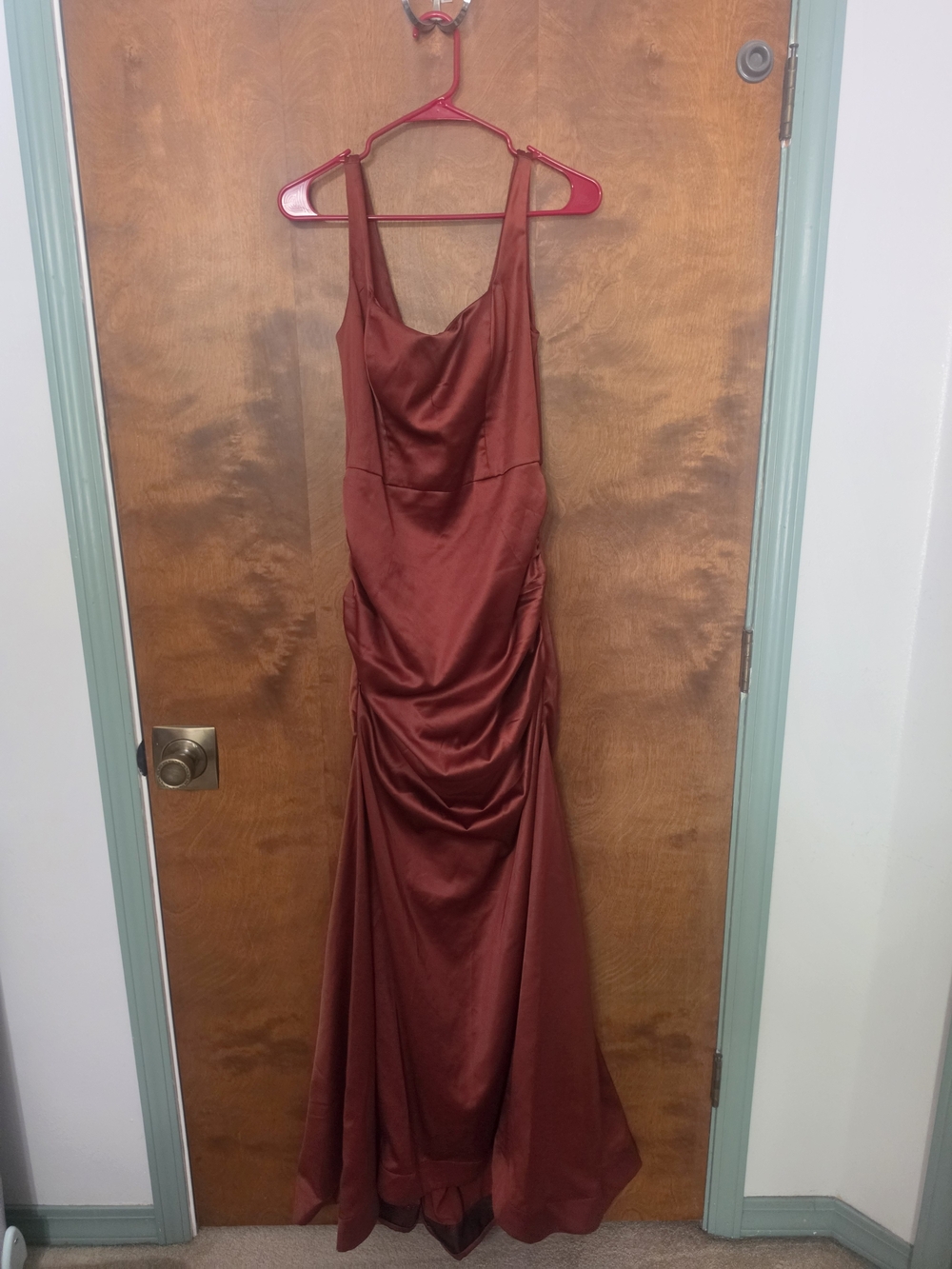 Satin Cowl Neck Maxi Dress in Rust Red